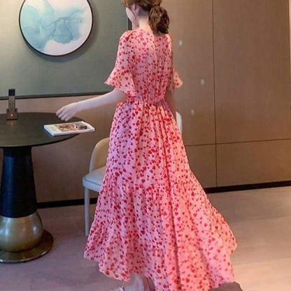 2024 Summer dress Summer plus size Women's New Loose Slimming Belly Covering Plus Weight Plus Chiffon Long Dress All-match