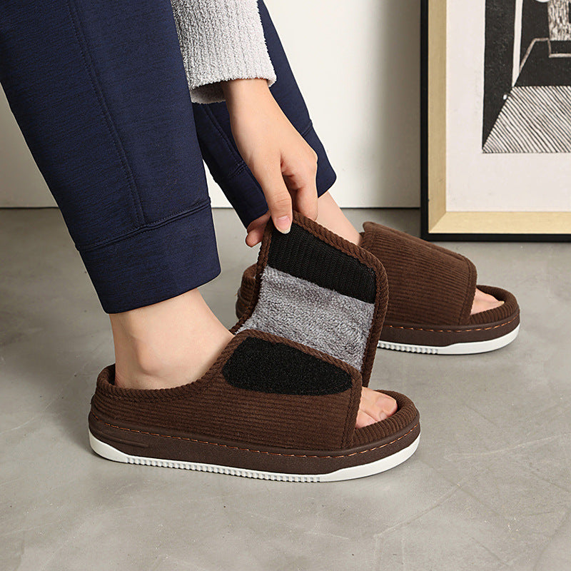 Factory direct wholesale Velcro loose feet wide fat swollen adjust middle-aged men's and women's cloth shoes linen slippers foreign trade