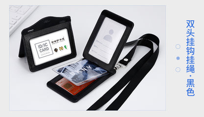 Real work permit leather case unit work permit with lanyard four-card work card badge hanging neck staff card bus access control