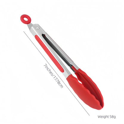 Silicone Clips for Kitchen Non-Stick Pans, Anti-Scalding and High Temperature Resistance, Household Barbecue and Steak Special Set, Stainless Steel Food Clips