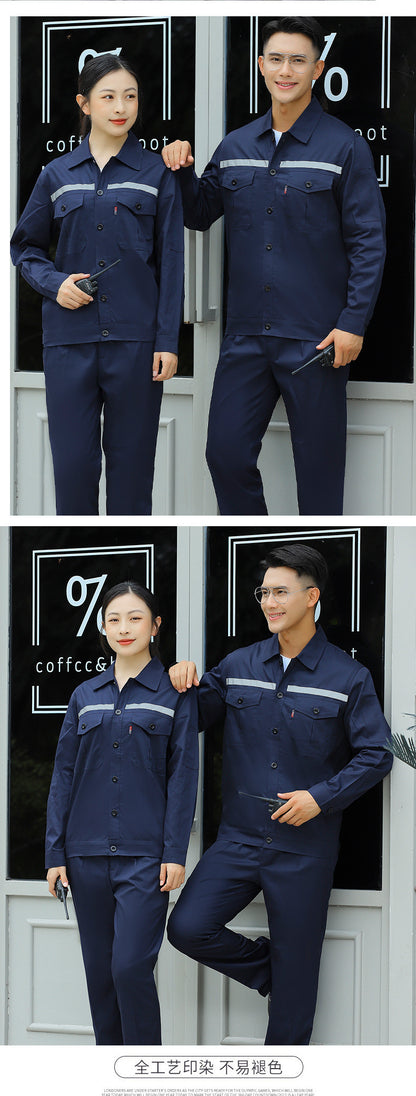 Pure Cotton Thin Summer Long Work Clothes Suit Wear-Resistant, Breathable and Sweat-Absorbent Welder Shipyard Factory Workshop Suit