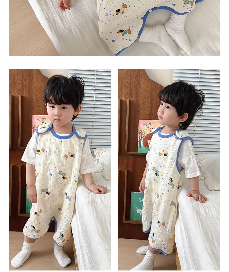 Baby Vest Sleeping Bag Summer Thin Gauze Pure Cotton Baby Kick-proof Sleeveless Children's Pajamas Air-conditioned Room Anti-cold