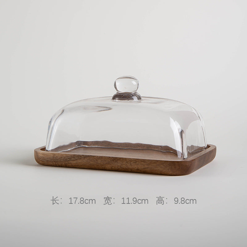 Bamboo and Wood Cake Plate Transparent Glass Display Dinner Plate Dessert Cake Western Food Plate with Table Cream Plate Cross-border Foreign Trade
