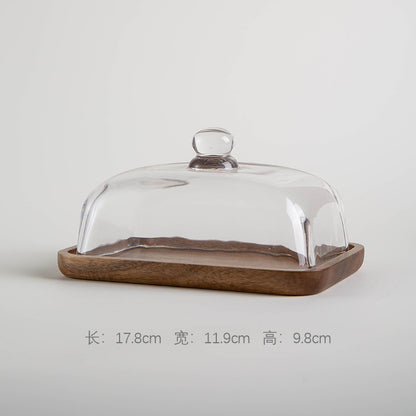 Bamboo and Wood Cake Plate Transparent Glass Display Dinner Plate Dessert Cake Western Food Plate with Table Cream Plate Cross-border Foreign Trade