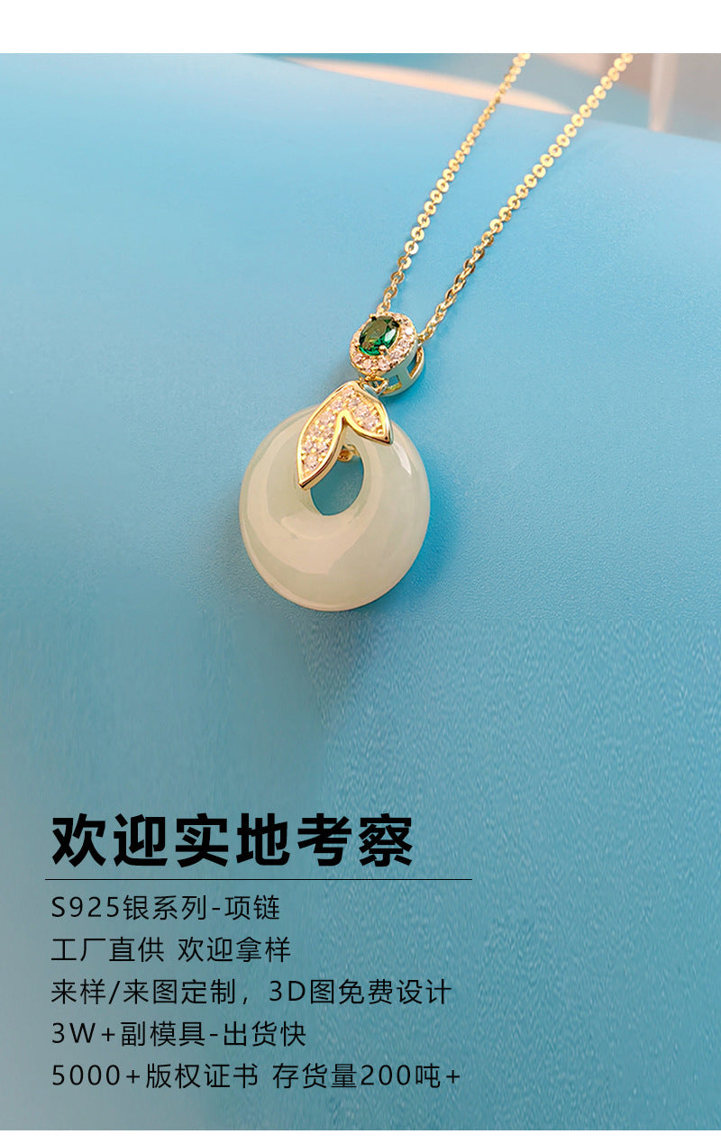 S925 Sterling Silver Clavicle Necklace Women's Summer Hetian Jade Fish Tail Pendant Simple Accessible Luxury Niche High-End Accessories