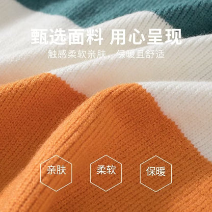 2023 autumn and winter new men's striped sweater men's casual trendy bottoming shirt color matching pullover trendy brand sweater men