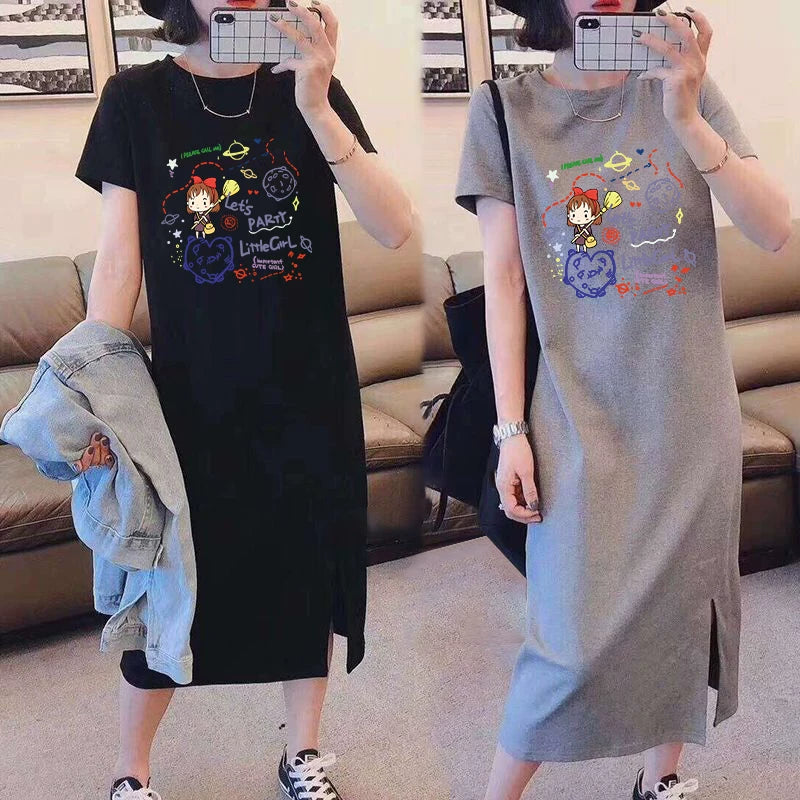 Breastfeeding Dress for Hot Moms When Going Out in Summer, Fashionable Cartoon T-Shirt Skirt, Breastfeeding Clothes, Maternity Clothes, Summer Clothes