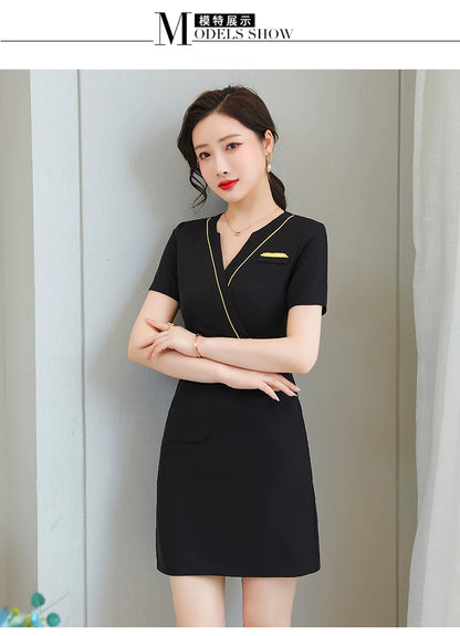 Business Wear dress 2023 Summer Women's Short-sleeved Temperament High-end Hotel Front Desk Beauty Salon Jewelry Shop Work Clothes