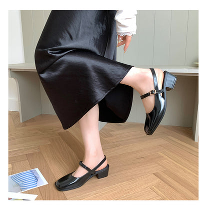 Southeast Asia New Style Baotou Wedge Buckle Fashion All-match Mary Jane Thick Heel Shallow Mouth Shoes for Women Summer