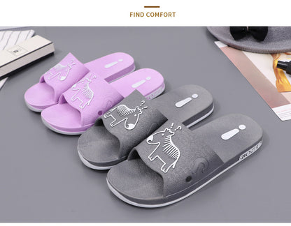 Summer Pvc Bathroom Slippers Home Cartoon Couple Slippers Indoor Cute Bath Non-Slip Sandals Women's Stall