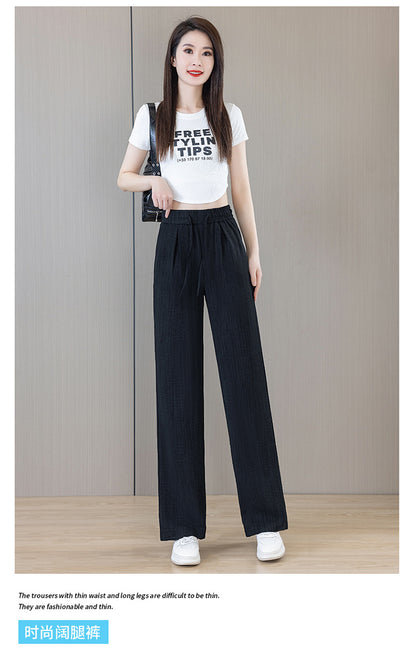 Ice Silk Wide Pants for Women Summer 2025 New High-Waisted Lazy Casual Thin Straight Floor-Length Pants