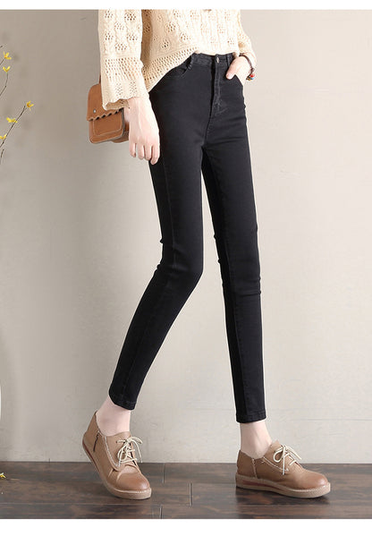 Dark Blue Jeans Women's 2023 New Summer High Waist Summer Thin Stretch Slim-Fit Small Feet Nine-point Tight