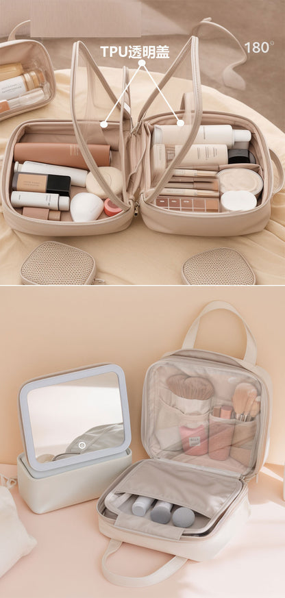 LED with Mirror Cosmetic Bag Light Luxury High-end Toiletry Bag 2024 New Portable Large Capacity Brush Transparent Ins