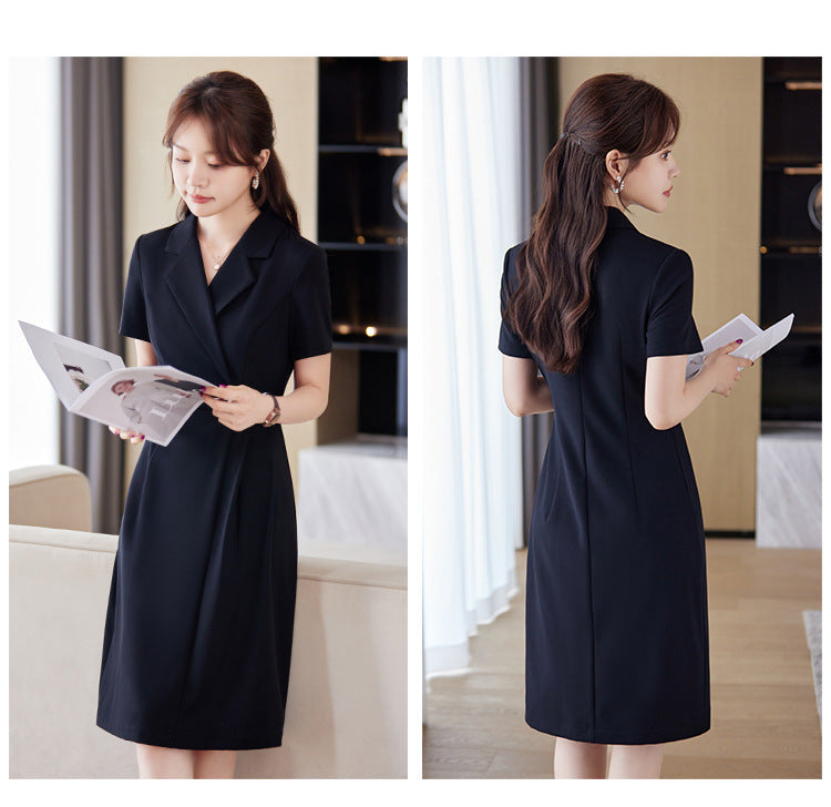 [Elegant Long Skirt] V-neck Short-sleeved dress High-end Work Clothes Mid-length Skirt Spring and Summer Business Wear Uniform