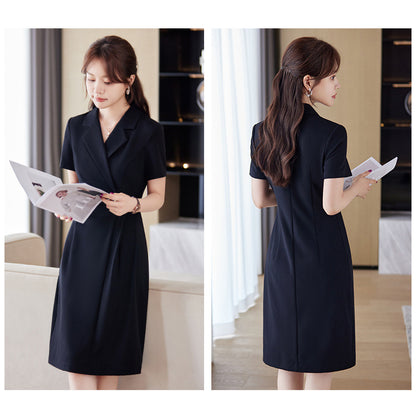 [Elegant Long Skirt] V-neck Short-sleeved dress High-end Work Clothes Mid-length Skirt Spring and Summer Business Wear Uniform