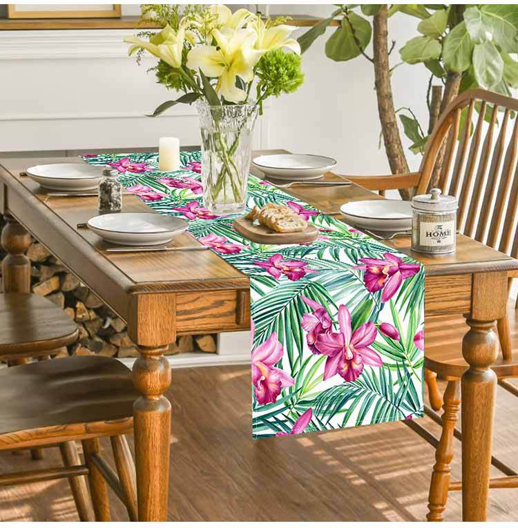 Cross-border New Orchid Table Flag Amazon Digital Printing Home Fabric Decorative Tablecloth Linen Tablecloth Cushion Tea Flag