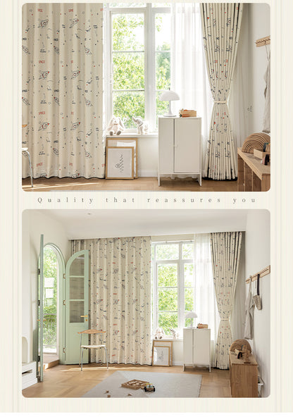 Children's Curtain Digital Printing Black Gold Shading Base Cloth Space Soaring Pattern Bedroom Living Room Shading Curtain Supply