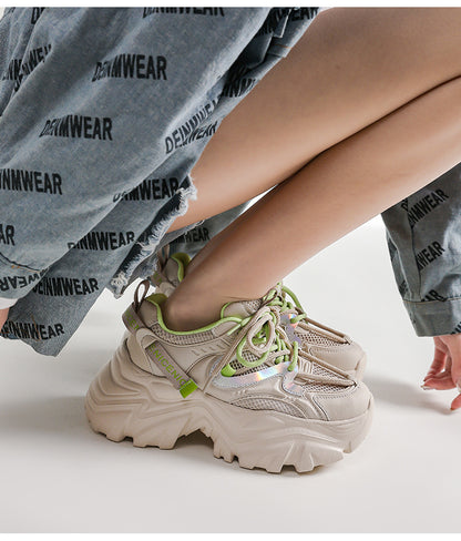 New Spring Shoes, Thick-Soled Women's Shoes, Versatile Height-Increasing Shoes, Non-Slip, Breathable, Lightweight Dad Shoes, Mesh Sneakers for Women