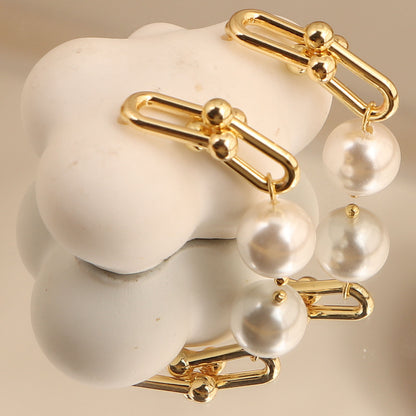 Natural Alien Baroque Freshwater Pearl Earrings Silver Needle Plated 14K Gold Horseshoe Chain Earrings Personalized Fashion Earrings