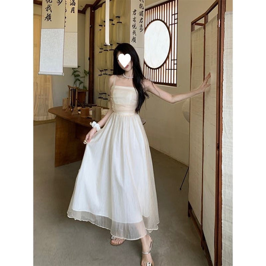 Strapless dress Women's Summer New Super Fairy Waist Slimming Mesh Vintage Elegant First Love Dress by PDG ibma