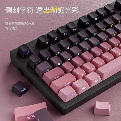 Polar Daylight Side Engraved Transparent Keycap PBT Micro Sand Surface 133 Key Dip Dye Six Color Gradient Personality Adaptable Mechanical Keyboard