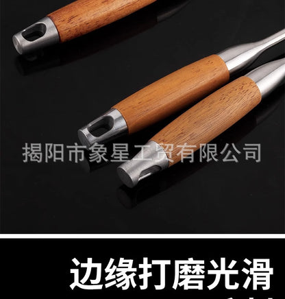 316 food grade stainless steel spatula kitchen home cooking spatula special stir-frying spoon solid wood handle 304 mushroom spatula