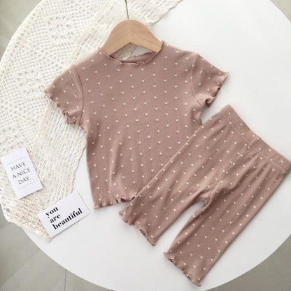 Children's Thin Short-Sleeved Air-Conditioned Clothing for Boys and Girls Summer Pajamas suit Can Wear Outfit Baby's Home Clothes Two-Piece Fashionable Set