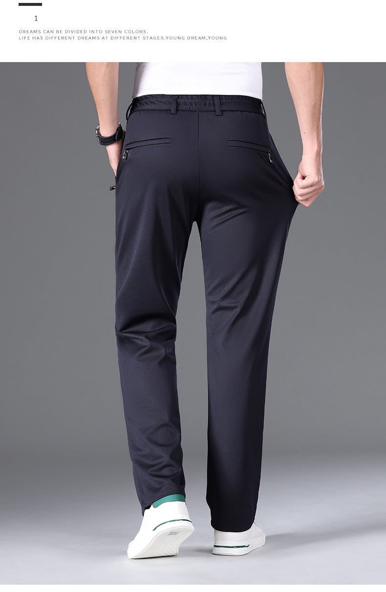 Autumn and Winter fleece-lined Casual Pants Straight Elastic Waist Stretch Pants Men's Thickened Business Men's Pants Elastic Waist Warm Pants