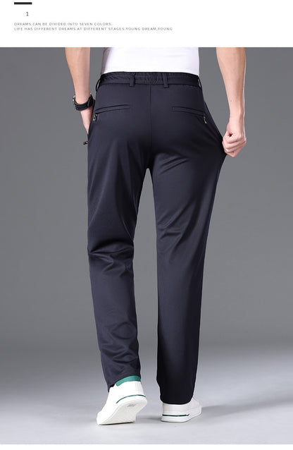 Autumn and Winter fleece-lined Casual Pants Straight Elastic Waist Stretch Pants Men's Thickened Business Men's Pants Elastic Waist Warm Pants