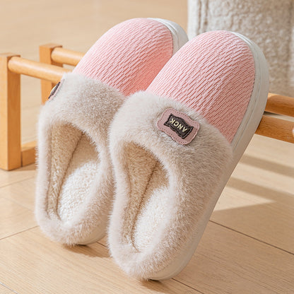 Stuffed Slippers for Women, Autumn and Winter Fashionable Indoor Home Non-Slip Warm Couple Style Plush Slippers Cotton for Men