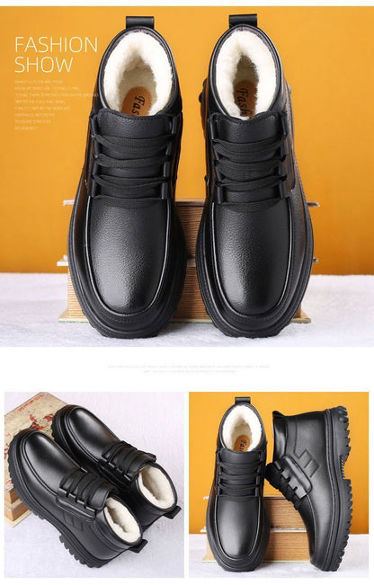 Men's Cotton Shoes Winter Fleece-lined Thickened Warm Real Cowhide Fleece Shoes Gao Bang Non-slip Deodorant Work Shoes Dad Shoes