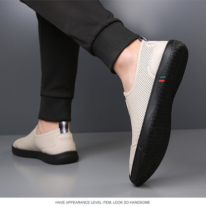 Doug Shoes Men's 2024 New Spring Lazy Slip-on Loafers Soft Bottom Driving Shoes Men's Hollow Leather Shoes