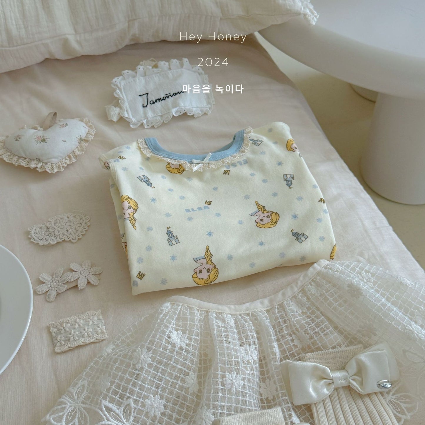 Spot Large and Small Roll Heyhoney24 Lycra Cotton Boys and Girls Autumn Clothes Intimates Printed Home Clothes Pajamas Two-Piece Set