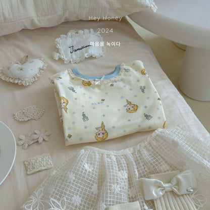 Spot Large and Small Roll Heyhoney24 Lycra Cotton Boys and Girls Autumn Clothes Intimates Printed Home Clothes Pajamas Two-Piece Set