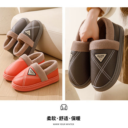 Plus Size 4647 Cotton Slippers for Men Waterproof Winter Indoor Home Non-Slip Warm Fleece-Lined Thickeneded Couple Cotton Shoes for Women