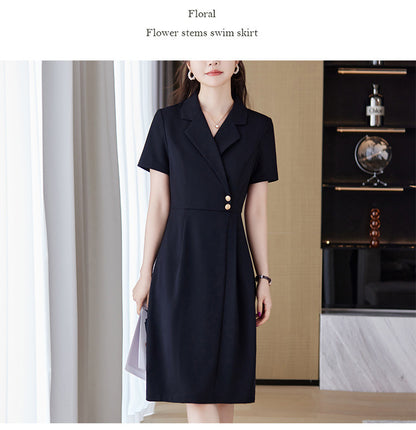 [Elegant Long Skirt] V-neck Short-sleeved dress High-end Work Clothes Mid-length Skirt Spring and Summer Business Wear Uniform