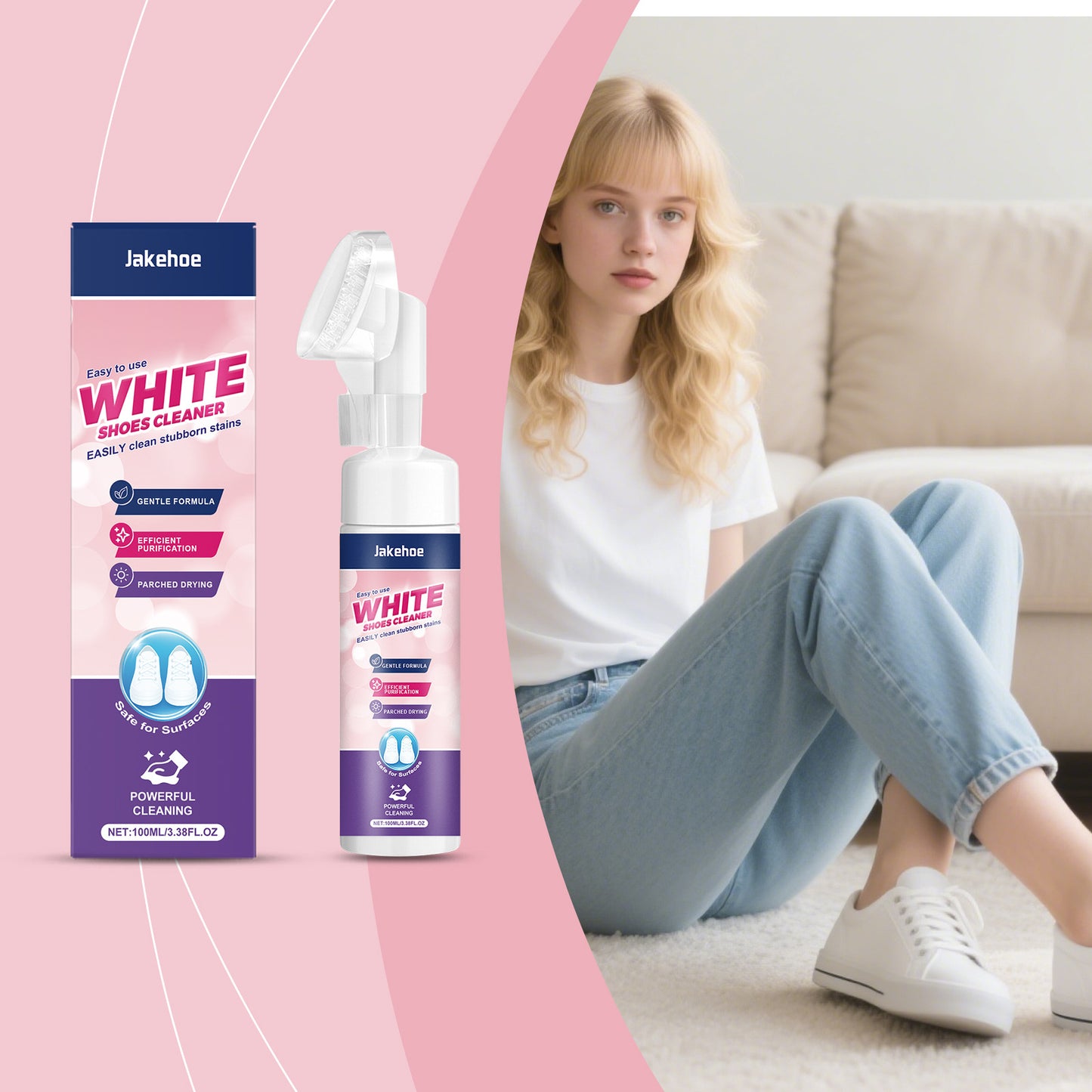 Jakehoe White Shoe Cleaner, Sports Shoe White Shoe Cleaner, Yellow Dirt-Free Portable Cleaner
