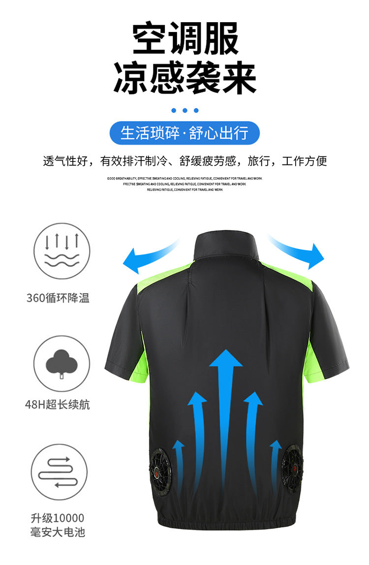 Summer new short-sleeved heatstroke prevention and cooling with fan air conditioning clothing men's work charging refrigeration welder cooling overalls