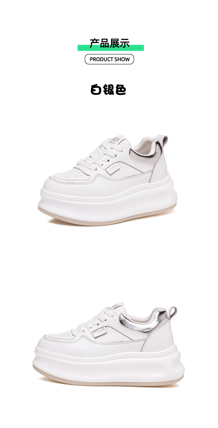 Thick-Soled White Sneakers for Women 2026 Spring and Autumn Hot-Selling Genuine Leather Breathable Sneakers for Women, Super Popular Versatile Casual Platform Shoes