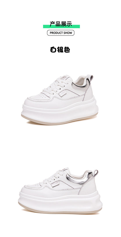 Thick-Soled White Sneakers for Women 2026 Spring and Autumn Hot-Selling Genuine Leather Breathable Sneakers for Women, Super Popular Versatile Casual Platform Shoes
