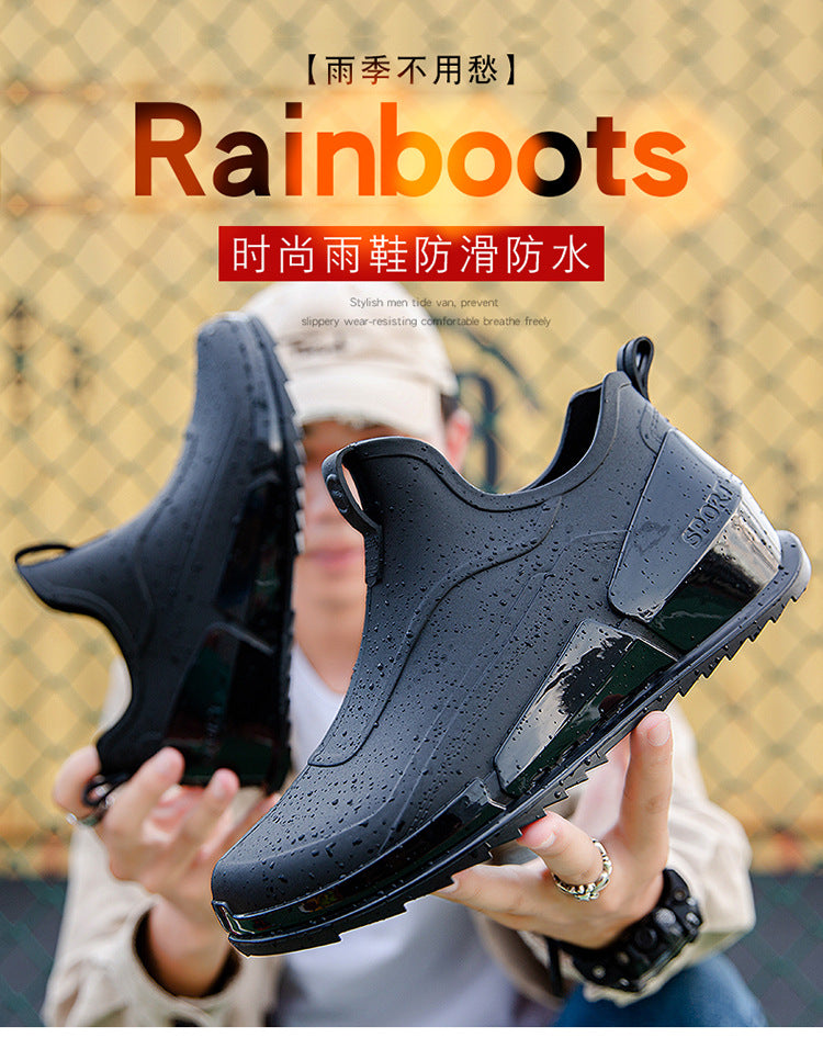 Cross-border Explosions Fashion Rain Boots Men's Non-slip Rubber Shoes Thick Sole Wear-resistant Outer Wear Rain Boots Non-slip Kitchen Water Shoes Men