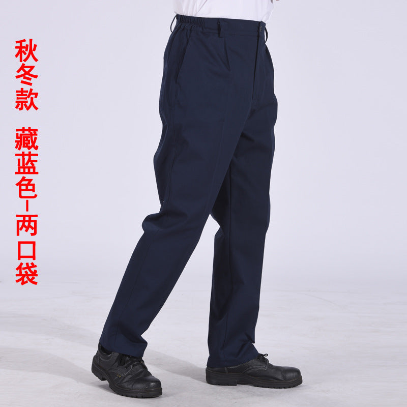 Autumn and Winter Pure Cotton Work Pants for Men, Wear-Resistant Welding Workwear, Blue Construction Site Workshop Handling Work Clothes Pants