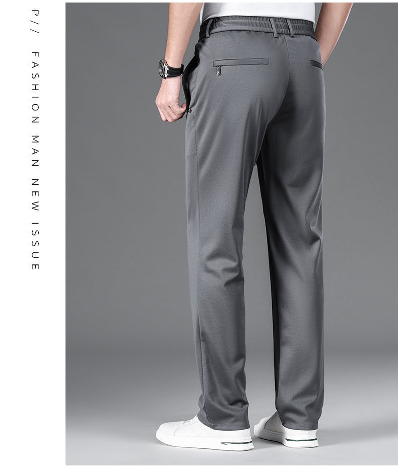 Autumn and Winter fleece-lined Casual Pants Straight Elastic Waist Stretch Pants Men's Thickened Business Men's Pants Elastic Waist Warm Pants