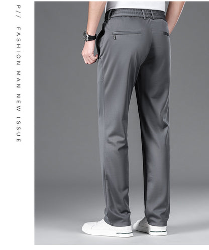 Autumn and Winter fleece-lined Casual Pants Straight Elastic Waist Stretch Pants Men's Thickened Business Men's Pants Elastic Waist Warm Pants