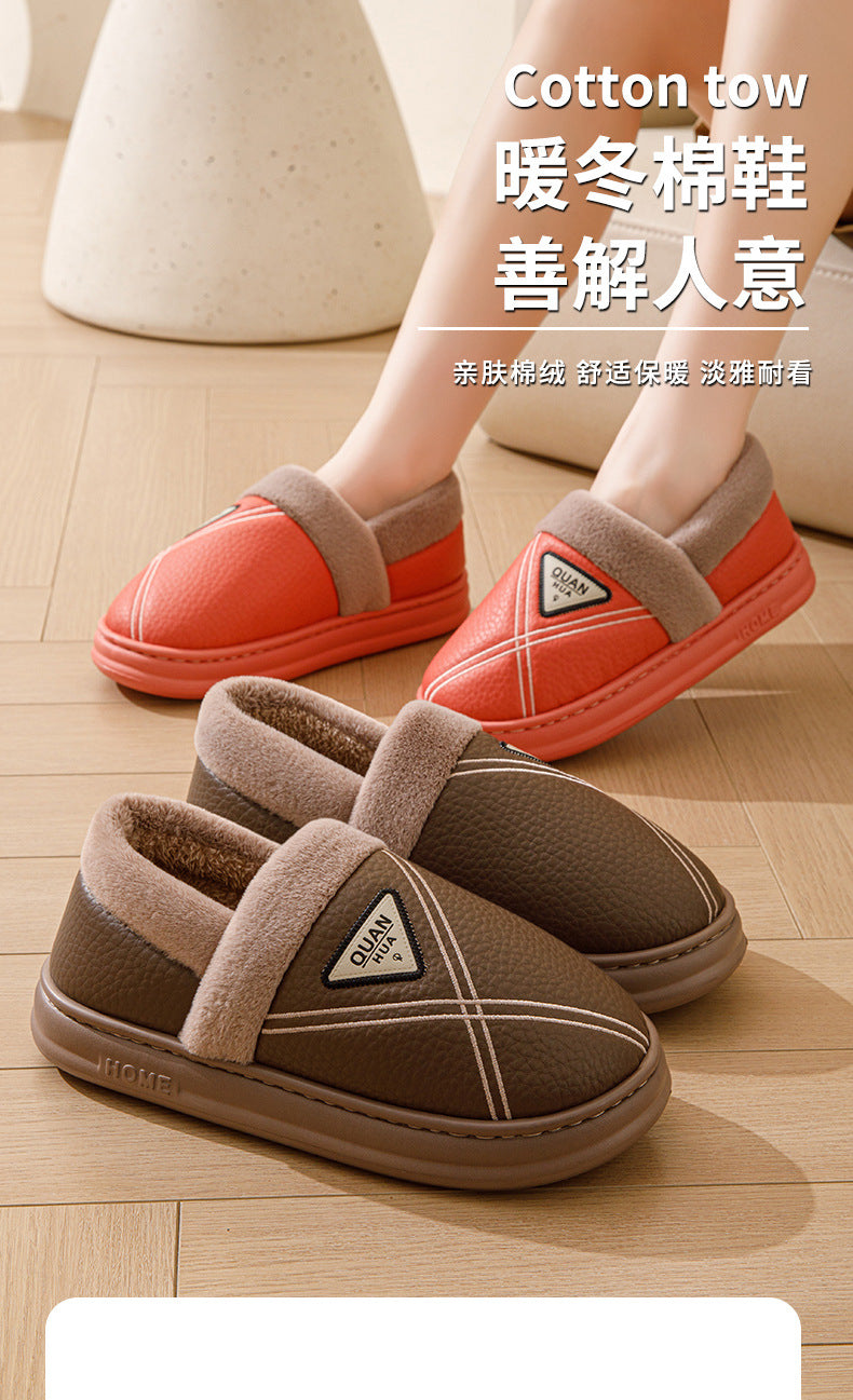 Plus Size 4647 Cotton Slippers for Men Waterproof Winter Indoor Home Non-Slip Warm Fleece-Lined Thickeneded Couple Cotton Shoes for Women