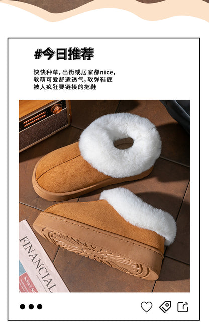Cotton Slippers for Women in Autumn and Winter, Warm Outer Wear, Thick-Soled Velvet, Non-Slip Bags, Comfortable Home Indoor High-Heeled Cotton Shoes