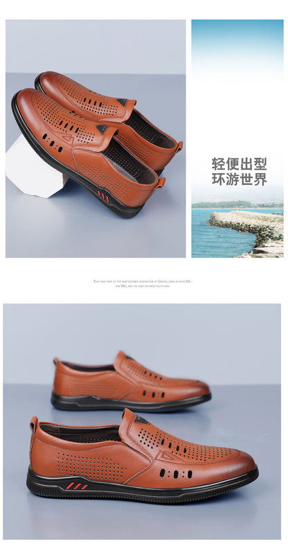 Summer Leather Shoes for Men, Casual Hollow Breathable Clogs, Soft Sole, Soft Mesh Shoes, Foreign Style Men's Shoes, Drop Shipping