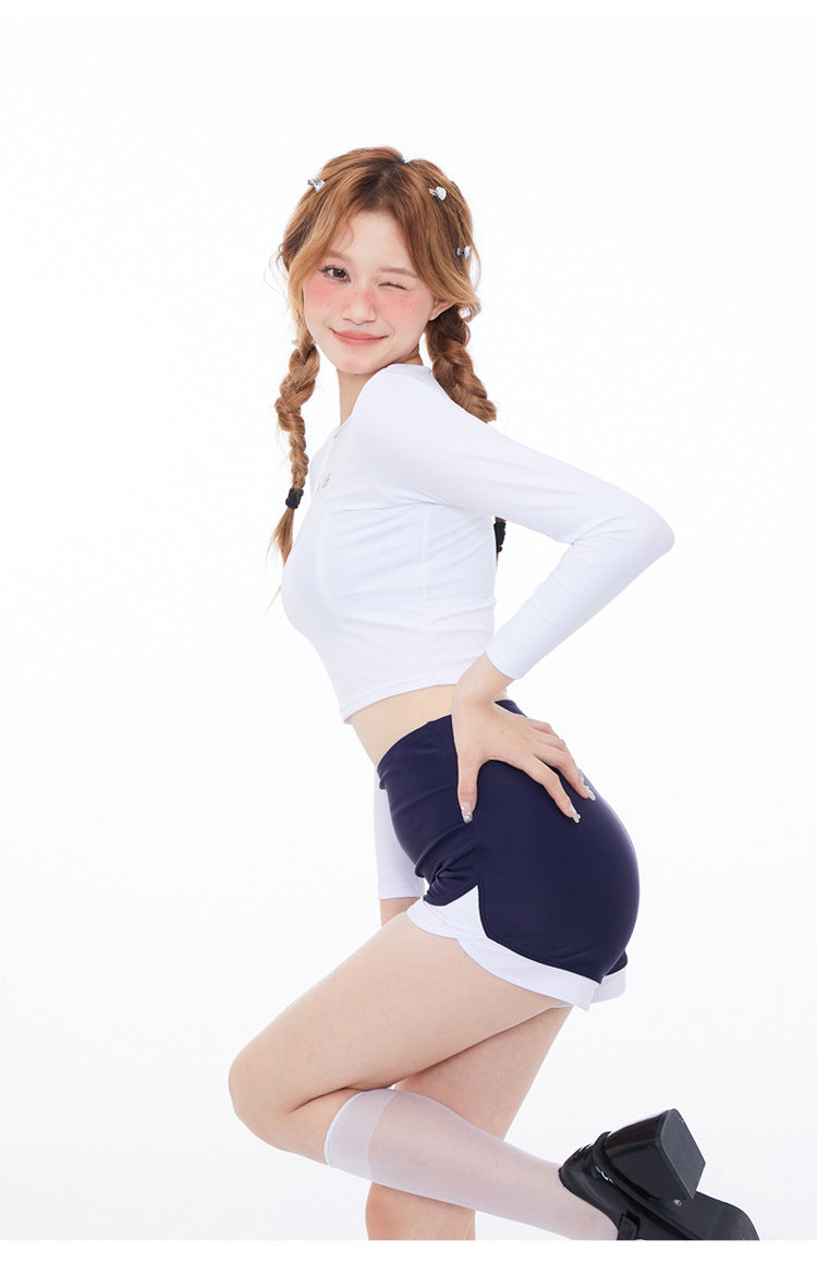 One-Piece Drop-Shipping Japanese and Korean Style Long-Sleeve Swimwear for Women, Two-Piece Conservative Sun-Protective Sports Swimsuit, Fresh Style for Students, Wholesale Swimwear