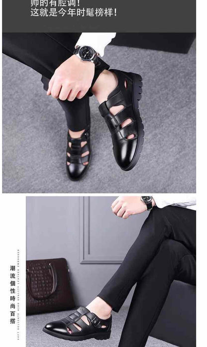 Leather cowhide special clearance shoes hollow leather sandals men's casual hole shoes middle-aged business dad shoes
