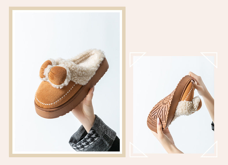 Cute Thick-Soled Cotton Slippers for Women in Autumn and Winter, Indoor Non-Slip Warm Soft Thick-Soled Furry Slippers for Postpartum Period